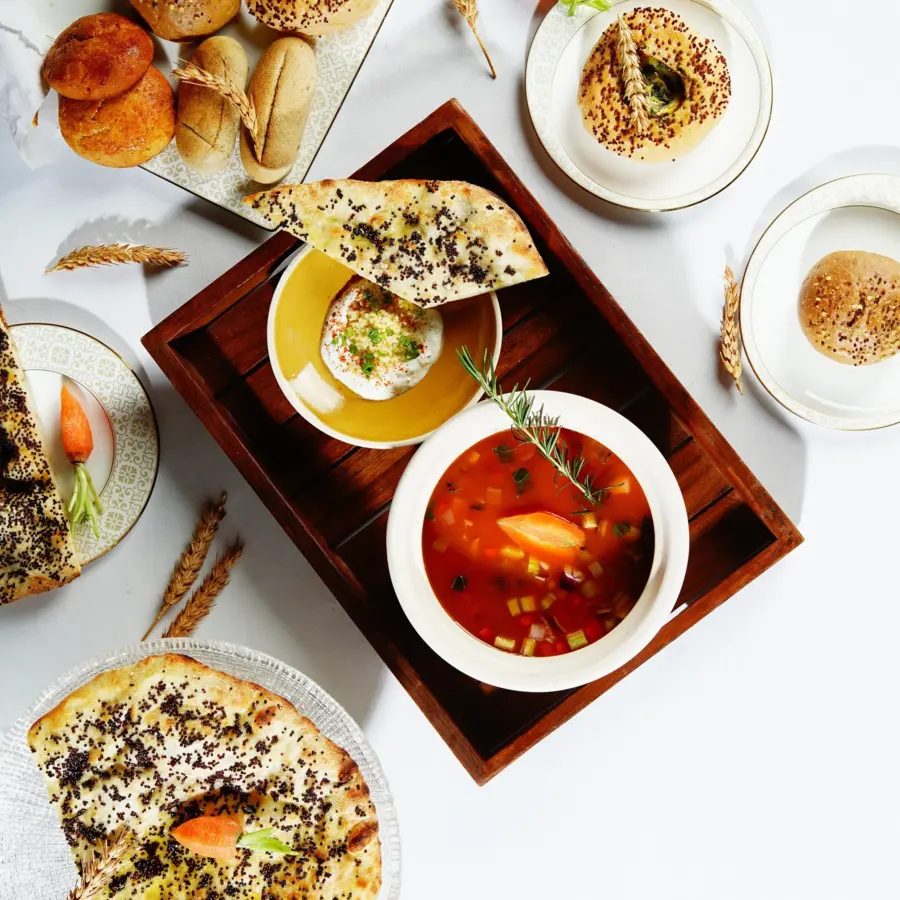 Tuscan Brodetto soup cocca bread-Surya Mahal at The Oberoi Rajvilas, Jaipur