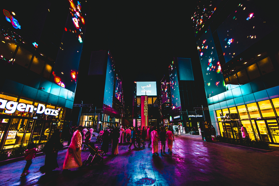 A crowd walking through Riyadh Boulevard